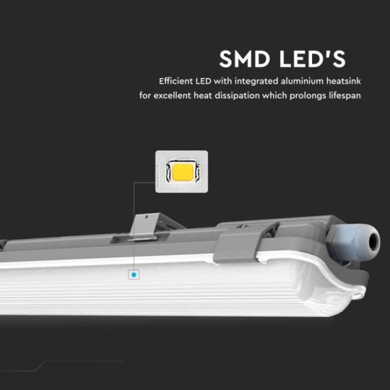 10w Vízmentes armatúra 60 cm LED fénycsővel 6400K IP65 - 6464 V-TAC