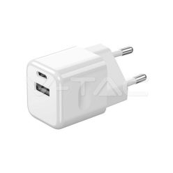 20W Töltőadapter 1PD + 1 QC porttal, fehér színű