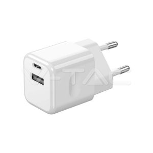 20W Fehér USB typeA/typeC hálózati töltő - 6678 V-TAC