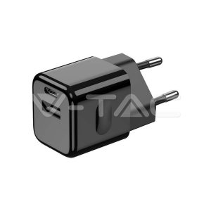 30W Fekete USB typeA/typeC hálózati töltő - 6679 V-TAC