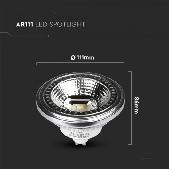 LED spotlámpa Dimmelhető AR111 12W GU10 40° Napfény fehér - 7235 V-TAC