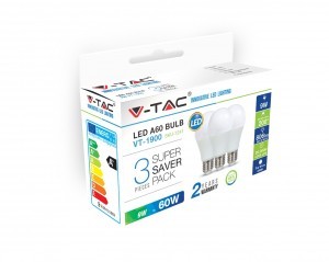   V-TAC LED IZZÓ szett / 3db / E27 / 9W / VT-1900  hideg fehér 7242