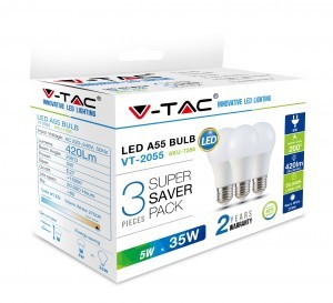 5W LED izzó A55 E27 A++ 2700K 3db/csomag - 7266 V-TAC
