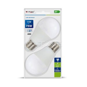 11W LED izzó E27 A60 2700K 2db/csomag - 7297 V-TAC