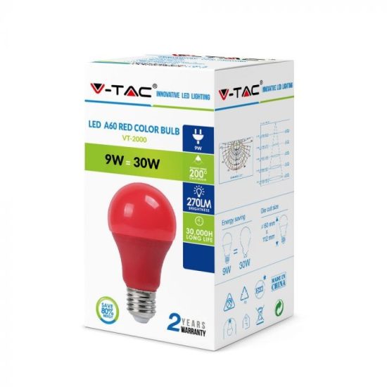 V-TAC LED IZZÓ / E27 / 9W / piros / VT-2000 meleg fehér 7341