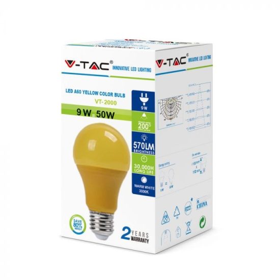 V-TAC LED IZZÓ / E27 / 9W / sárga / VT-2000 meleg fehér 7342