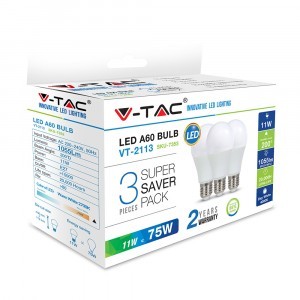 V-TAC LED IZZÓ szett / 3db / E27 / 11W / VT-2113 hideg fehér 7354