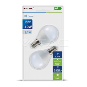   V-TAC LED IZZÓ szett / E14 / 2 db /  5,5W / VT-2146 meleg fehér 7355