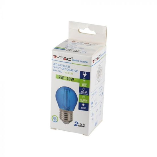 V-TAC LED FILAMENT IZZÓ / E27 / 2W / kék /  VT-2132  7412