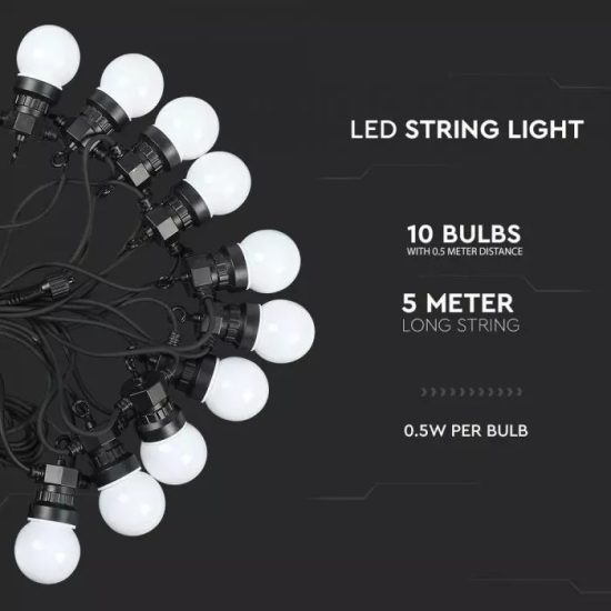 V-TAC LED IZZÓ FÜZÉR DUGVILLÁVAL / 5m / meleg fehér - 3000K / 0,5W x 10 / VT-70510 7436