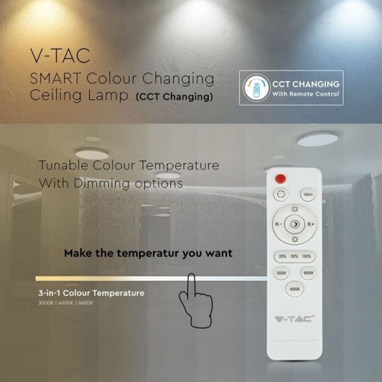 V-TAC LED DESIGN MENNYEZETI LÁMPA / 65W / Dimmelhető / 3 in 1 vezérlővel / VT-8473 7601