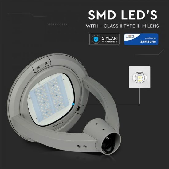 V-TAC LED KERTI-UTCAI VILÁGÍTÓ / 50W / IP65 / szürke / nappali fehér - 4000K / 6500lumen / Samsung chip / VT-55-1 782