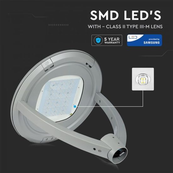 V-TAC LED KERTI-UTCAI VILÁGÍTÓ / 100W / IP65 / szürke / nappali fehér - 4000K / 13000lumen / Samsung chip / VT-105 783