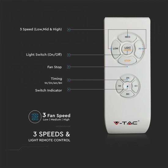 V-TAC LED MENNYEZETI VENTILÁTOR / 60W / dupla E27 foglalattal / távirányítóval / 4 pengés /  VT-6054-4  7917