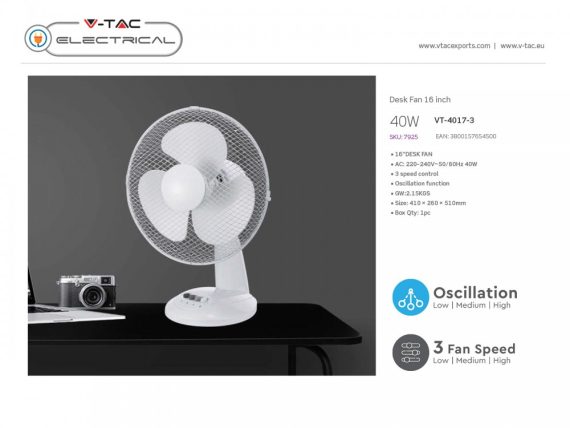 Asztali ventilátor fehér - 7925 V-TAC