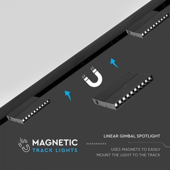 20W Magnetic dönthető lineár spotlámpa CRI>90 fekete 4000K UGR19 - 7965 V-TAC