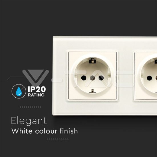 Fehér dupla EU konnektor üveg panel 16A - 8402 V-TAC Fehér dupla EU konnektor üveg panel 16A - 8402 V-TAC