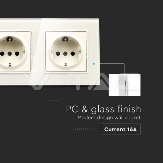 Fehér dupla EU konnektor üveg panel 16A - 8402 V-TAC Fehér dupla EU konnektor üveg panel 16A - 8402 V-TAC