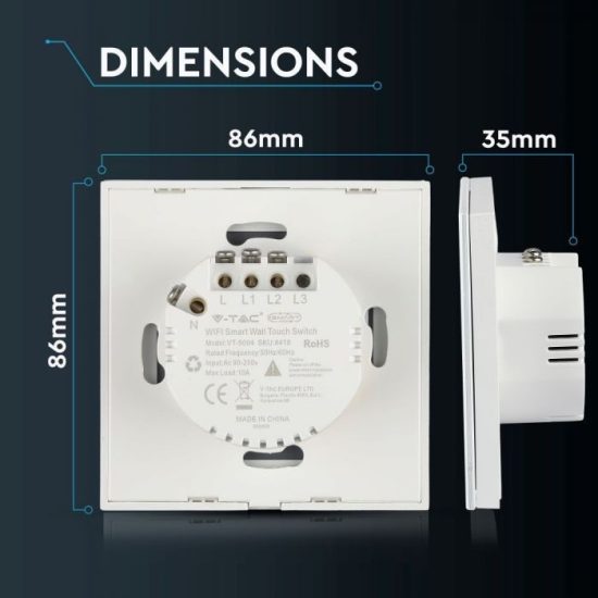 Wifis smart kapcsoló dupla fehér - 8418 V-TAC