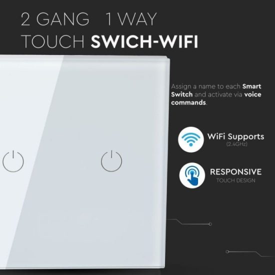 Wifis smart kapcsoló dupla fehér - 8418 V-TAC