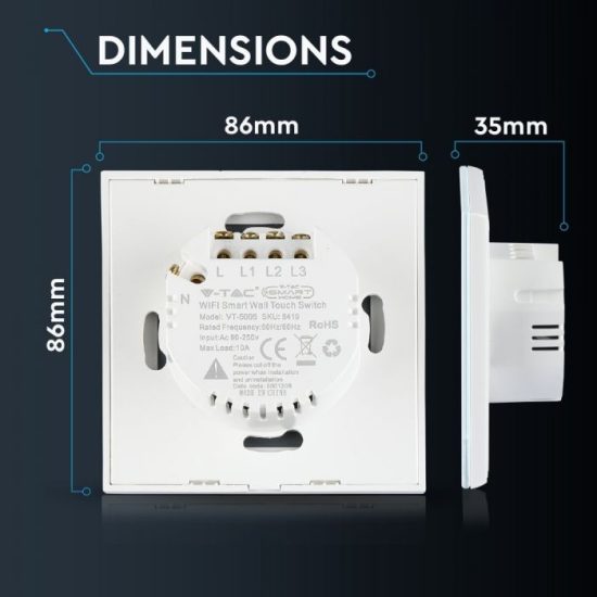 Wifis smart kapcsoló tripla fehér - 8419 V-TAC