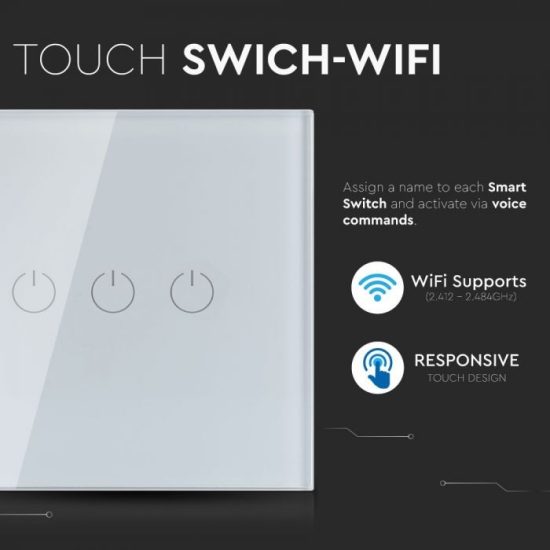 Wifis smart kapcsoló tripla fehér - 8419 V-TAC
