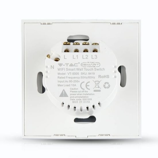 V-TAC LED SMART HOME ÉRINTŐGOMBOS KAPCSOLÓ / wifis vezérlés  / 3 érintőgomb / fehér /  VT-5005 8419