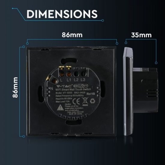 Wifis smart kapcsoló fekete - 8423 V-TAC