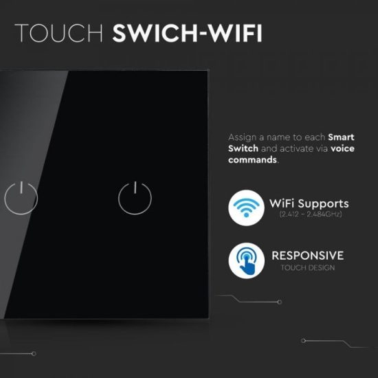 Wifis smart kapcsoló dupla fekete - 8424 V-TAC