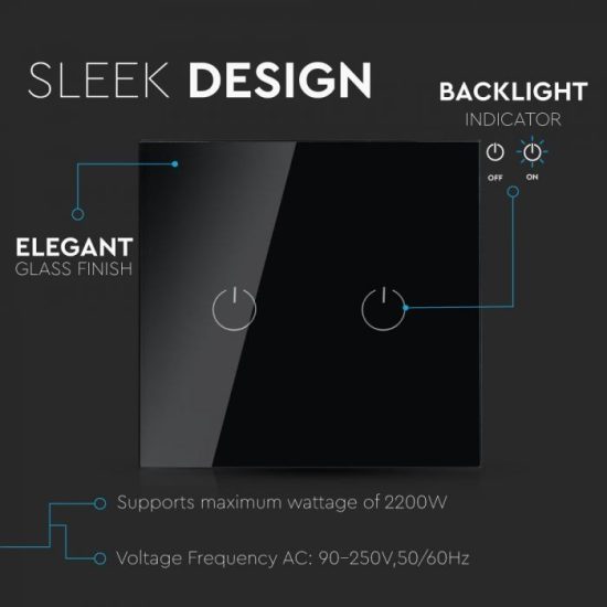 Wifis smart kapcsoló dupla fekete - 8424 V-TAC