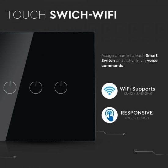 Wifis smart kapcsoló tripla fekete - 8425 V-TAC