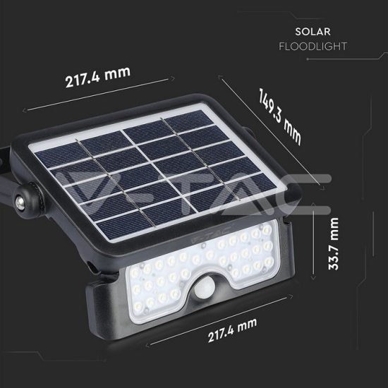 5W LED reflektor napelemes fekete 4000K - 8547 V-TAC