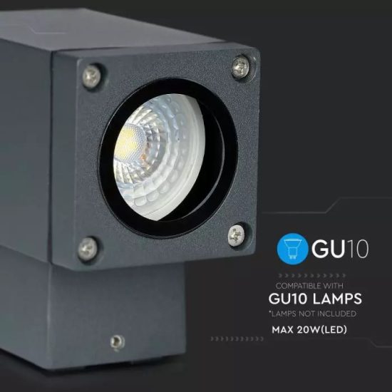 V-TAC LED EGYIRÁNYÚ FALI LÁMPA / sötét szürke / GU10 foglalattal / max. 20W / IP44 / VT-841 8626