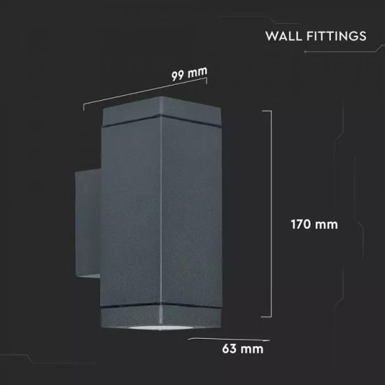 Sötét szürke fali lámpa UP and DOWN GU10 foglalattal IP44 - 8627 V-TAC