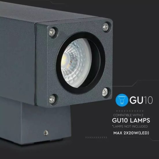 V-TAC LED KÉTIRÁNYÚ FALI LÁMPA / sötét szürke / GU10 foglalattal / max. 20W x 2 / IP44 / VT-842 8627