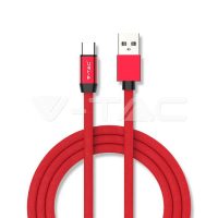   USB C szövet kábel 1m piros 2,4A Rubin széria - 8631 V-TAC
