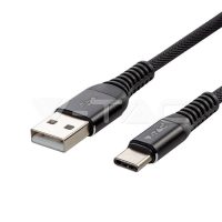   USB C szövet kábel 1m fekete 2,4A Gold széria - 8632 V-TAC