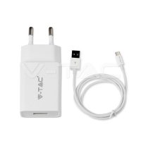   Fehér USB-s hálózati gyorstöltő Micro USB kábellel - 8641 V-TAC