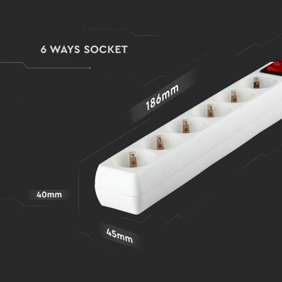 6 csatlakozós kapcsolós hosszabító-elosztó 1,5m fehér - 8768 V-TAC