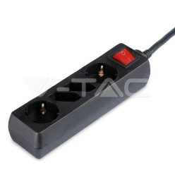   2-2K csatlakozó hosszabbító/elosztó (2 euro, 2 földelt),kapcsolóval, fekete 1.5m (V-TAC)