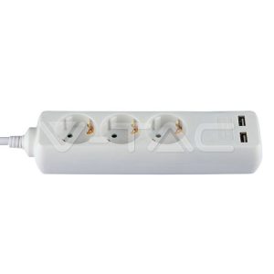   3 csatlakozós hosszabító-elosztó 1,5m fehér 2db USB porttal 2,4A - 8774 V-TAC