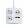 3 csatlakozós fehér hosszabító kocka 16A + 2 db USB port 5V 2,4A - 8799 V-TAC