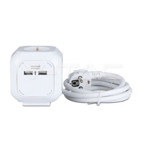 4 irányú elosztó, Kocka alakú, 2 db USB csatlakozóval, 3G 1.55mm x 1.4m