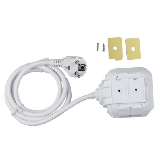 4 csatlakozós fehér hosszabító kocka 16A + 2 db USB port 5V 2,4A - 8800 V-TAC