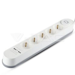   5-ös hosszabbító/elosztó, kapcsolóval, 2 db USB porttal 3G 1.5mm x 3m fehér színű