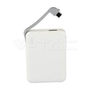   Power bank beépített kábellel fehér 5000 mAh - 8864 V-TAC