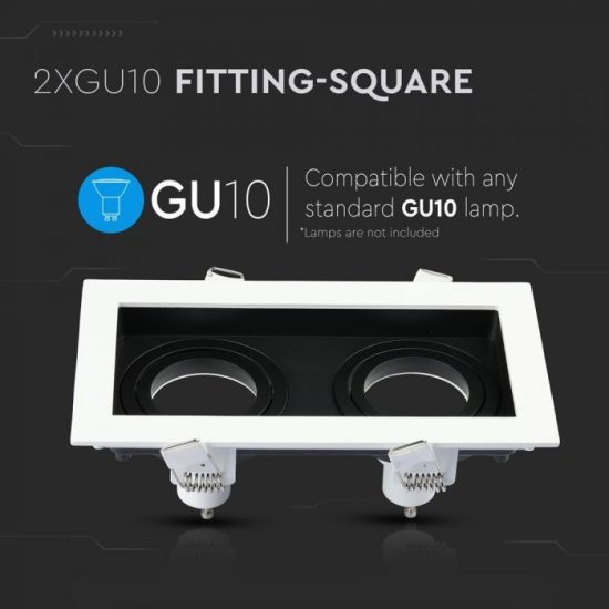 Fehér/fekete szögletes dupla GU10 spotkeret billenthető - 8877 V-TAC