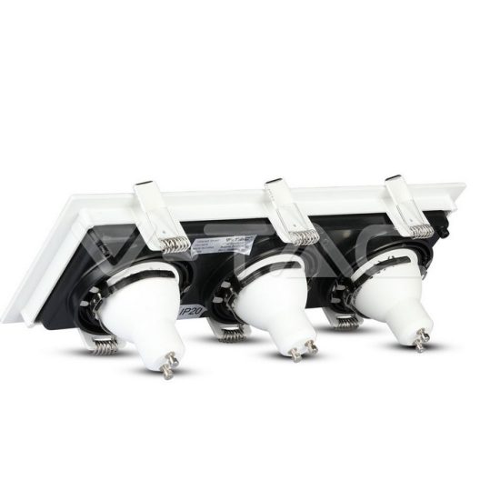 V-TAC LED SPOT BEÉPÍTŐ KERET / GU10 / 3-foglalat / fehér-fekete / szögletes / billenthető / VT- 886 8878 V-TAC LED SPOT BEÉPÍTŐ KERET / GU10 / 3-foglalat / fehér-fekete / szögletes / billenthető / VT- 886 8878
