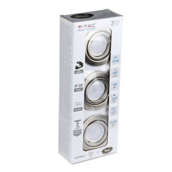 V-TAC LED SPOT CSOMAG (3db) / GU10-keret-csatlakozó / 5W / 110° / meleg fehér - 3000K / 400lumen / VT-4444 8884