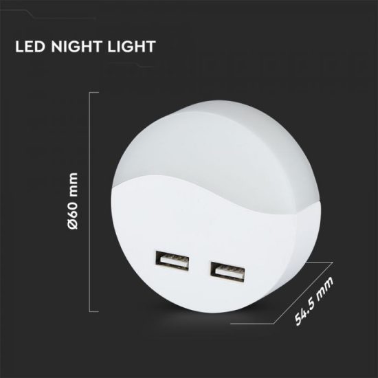LED éjszakai fény 0,4 W beépített alkonykapcsolóval USB aljzattal 4000K - PRO506 V-TAC